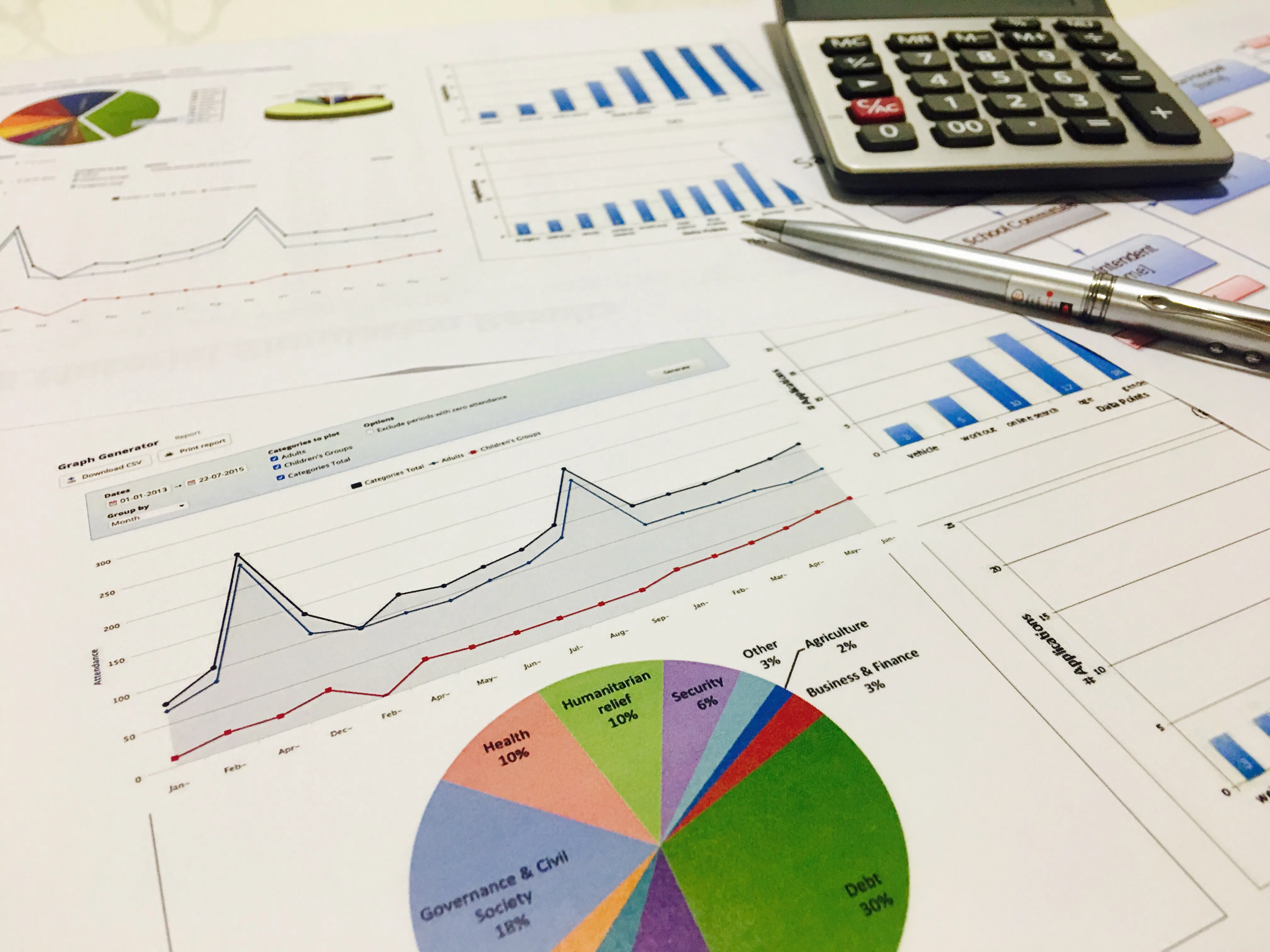 Financial charts and calculator background